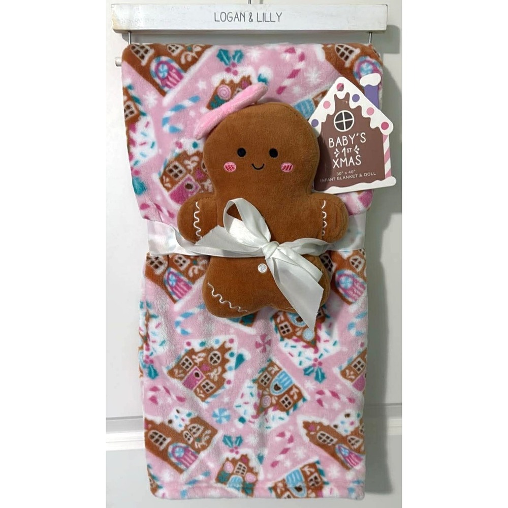 Logan & Lilly Reversible Christmas Blanket Plush Fleece Holiday Trees & Bows NWT